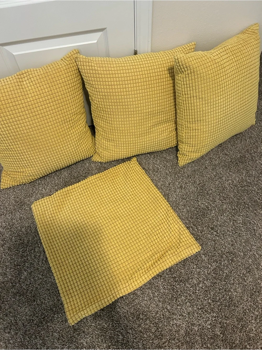 Set of 4 Yellow Checked Throw Pillow Covers
